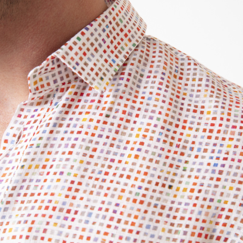 DUNCAN - Chemise blanche à motifs carreaux multi-couleurs