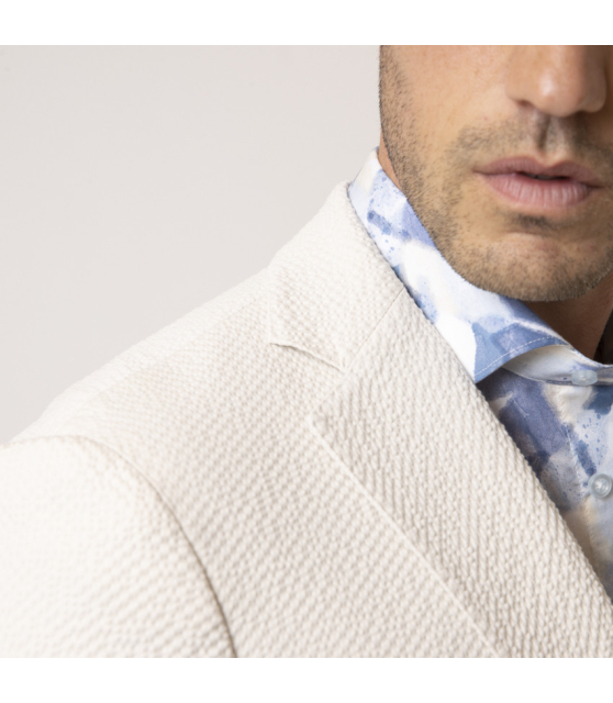 DUNCAN - Chemise bleu et beige à motifs feuilles