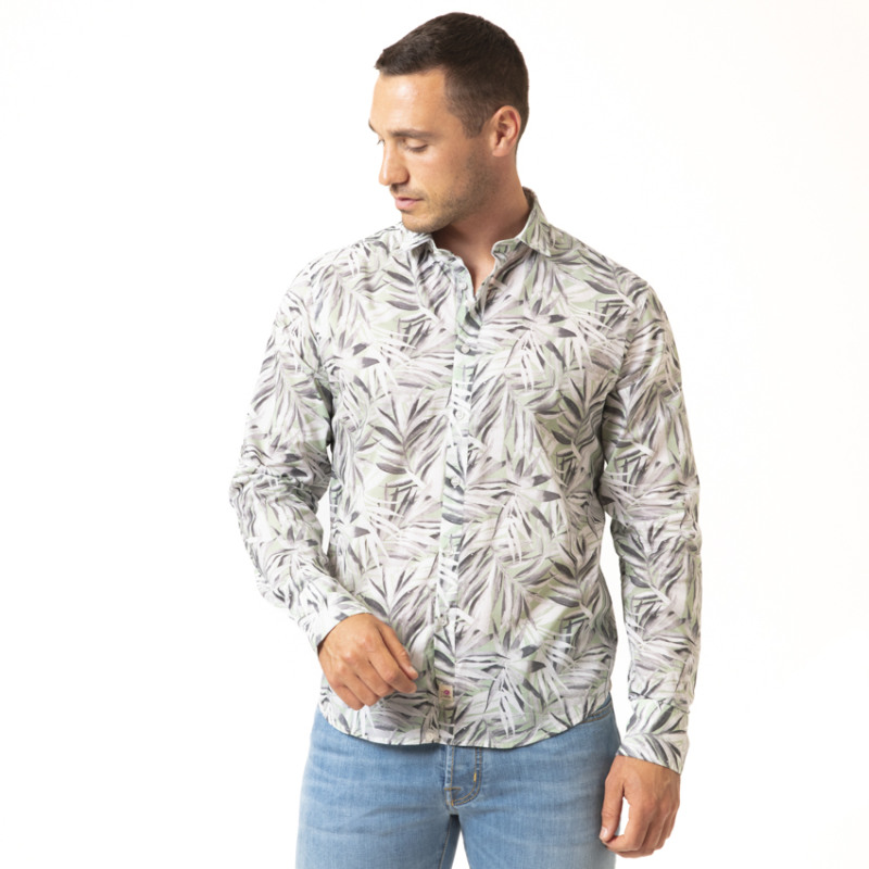 DUNCAN - Chemise vert d'eau à motifs palmiers