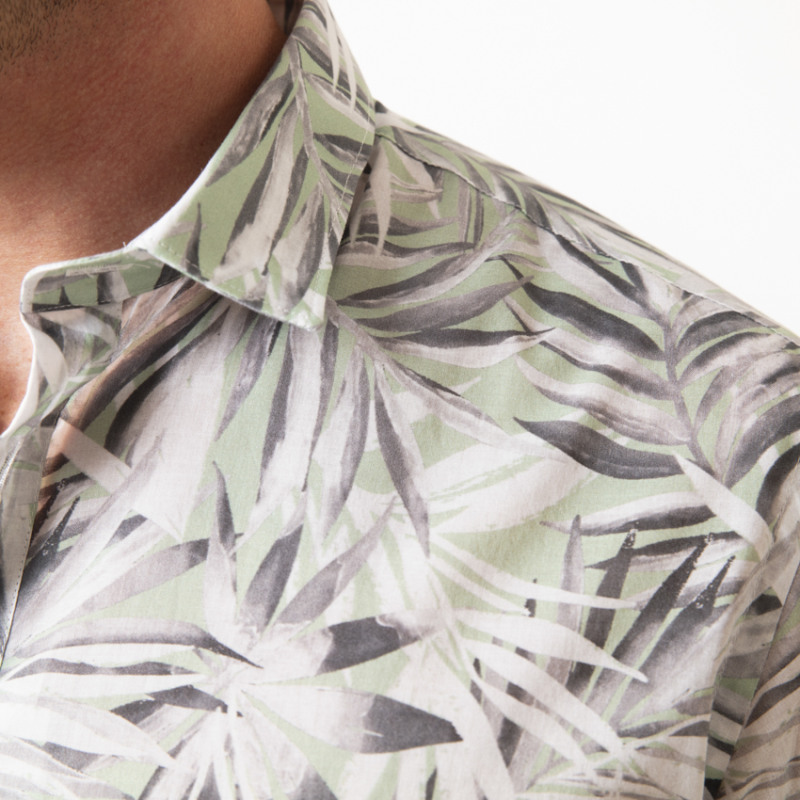 DUNCAN - Chemise vert d'eau à motifs palmiers