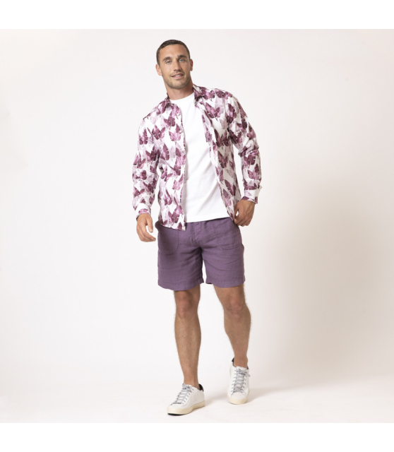 DUNCAN - Chemise blanche à motifs feuilles mauves