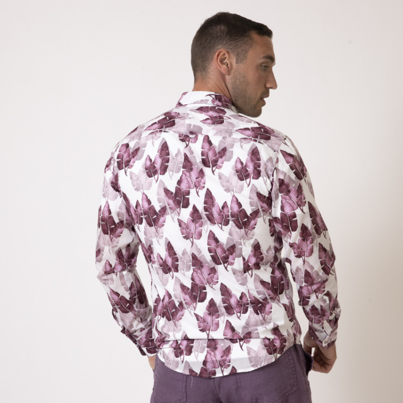 DUNCAN - Chemise blanche à motifs feuilles mauves