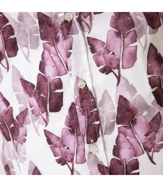 DUNCAN - Chemise blanche à motifs feuilles mauves