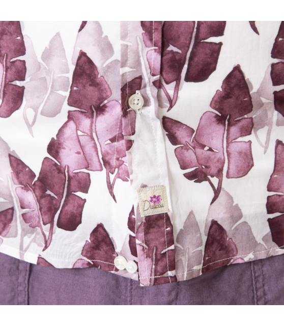 DUNCAN - Chemise blanche à motifs feuilles mauves