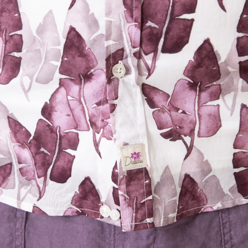 DUNCAN - Chemise blanche à motifs feuilles mauves