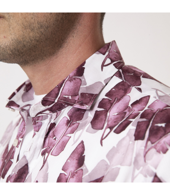 DUNCAN - Chemise blanche à motifs feuilles mauves