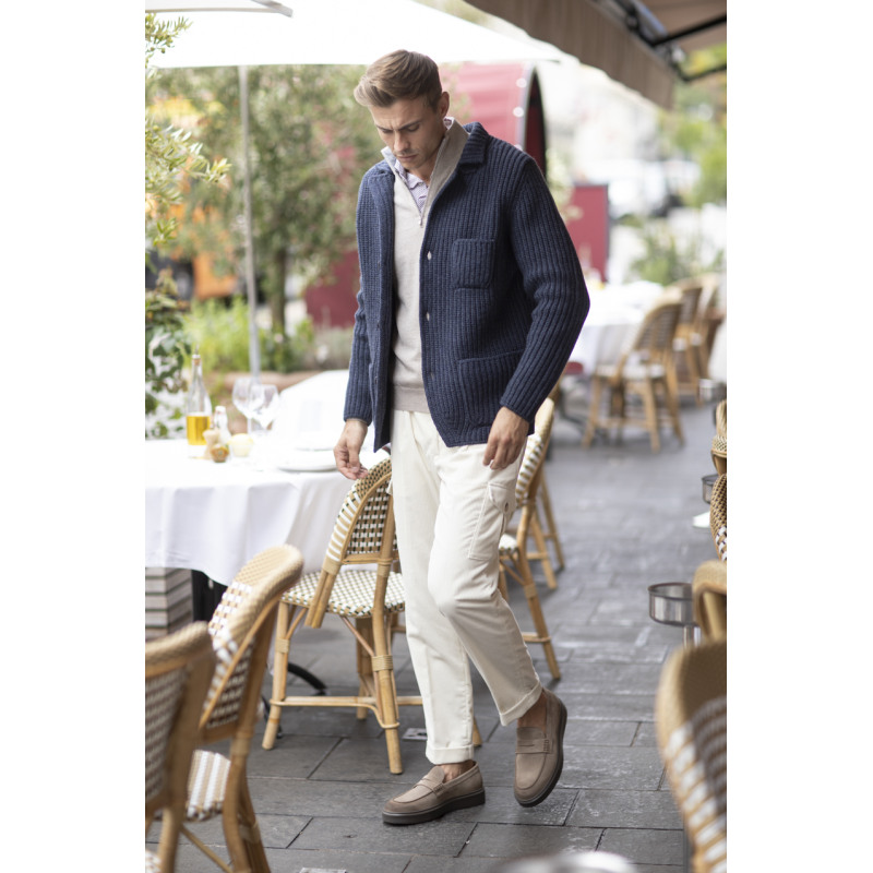 TRAIANO - Chemise stretch à motifs bleu marine et marron