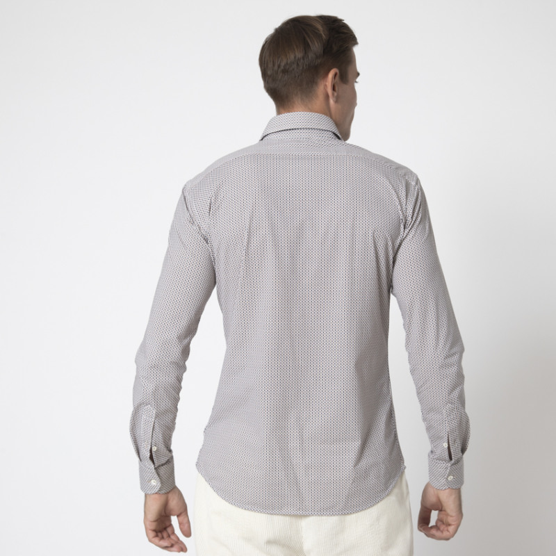 TRAIANO - Chemise stretch à motifs bleu marine et marron