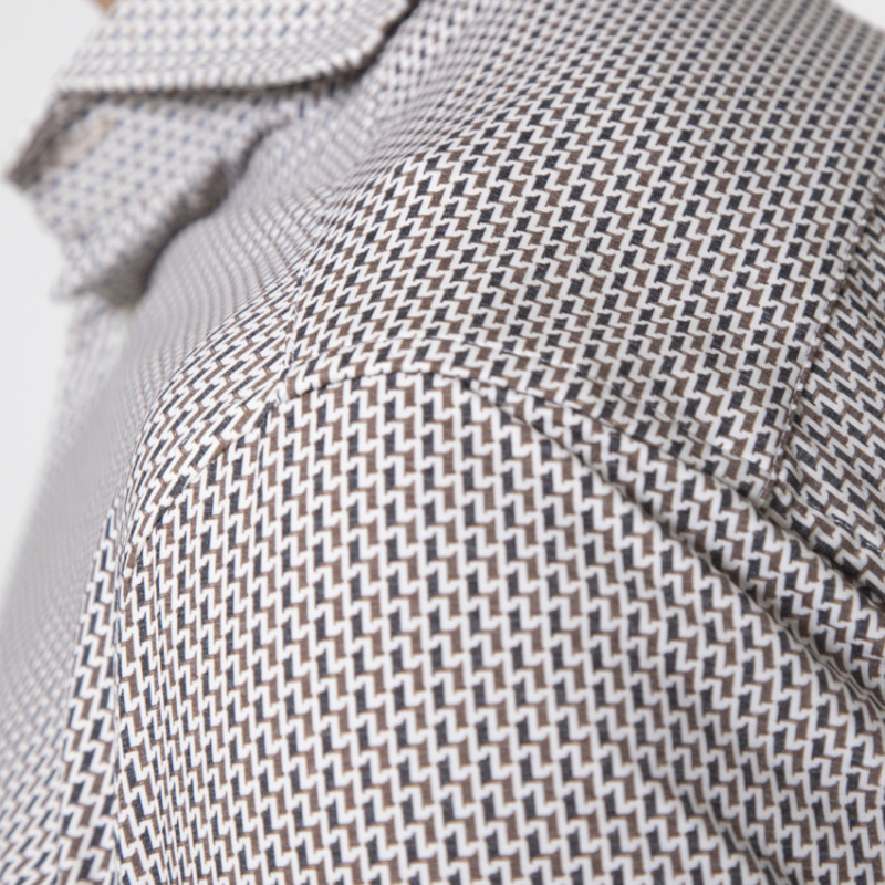 TRAIANO - Chemise stretch à motifs bleu marine et marron