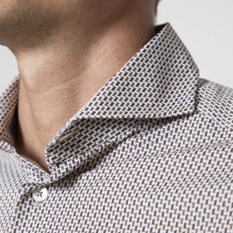 TRAIANO - Chemise stretch à motifs bleu marine et marron