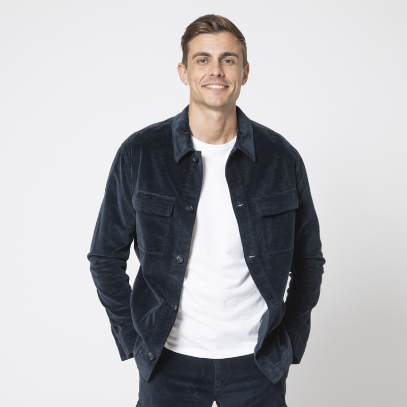 MASON'S - Sur-chemise bleu marine en velours côtelé