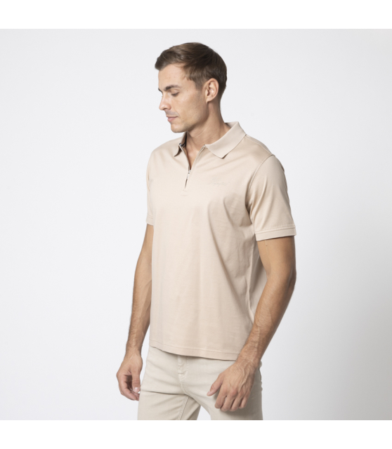 KARL LAGERFELD - Polo beige col zip