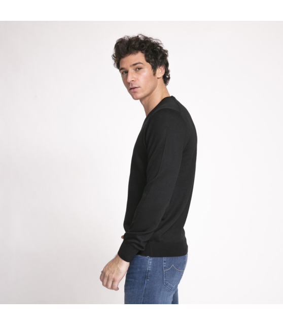 DUNCAN x GRAN SASSO - Pull noir à col V