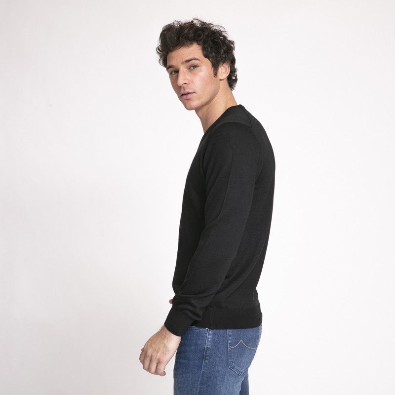 DUNCAN x GRAN SASSO - Pull noir à col V