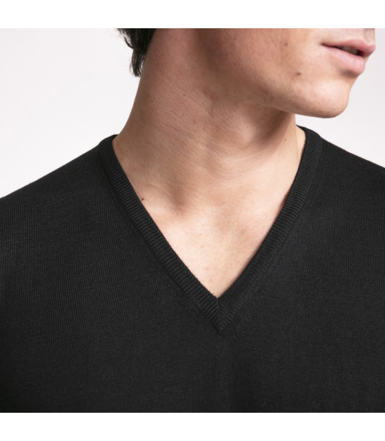 DUNCAN x GRAN SASSO - Pull noir à col V