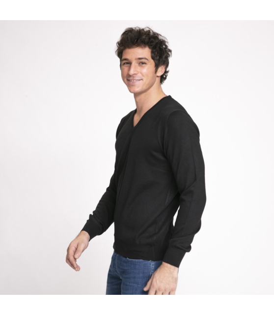 DUNCAN x GRAN SASSO - Pull noir à col V