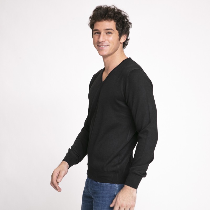 DUNCAN x GRAN SASSO - Pull noir à col V