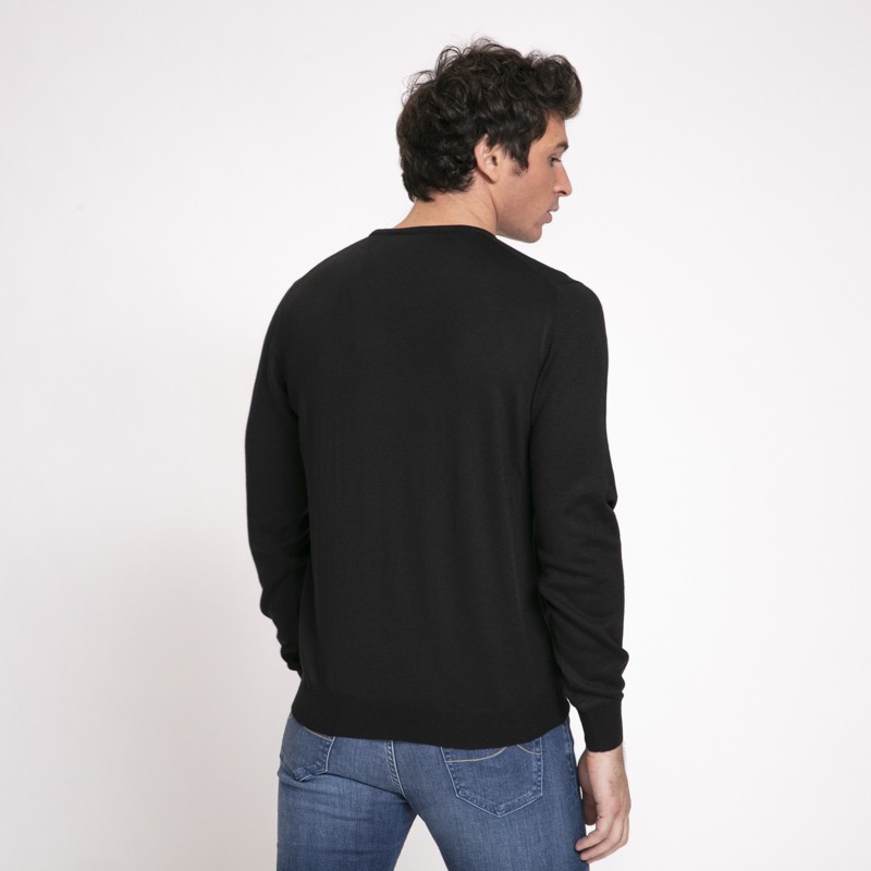 DUNCAN x GRAN SASSO - Pull noir à col V