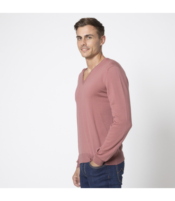 GRAN SASSO - Pull vieux rose col V