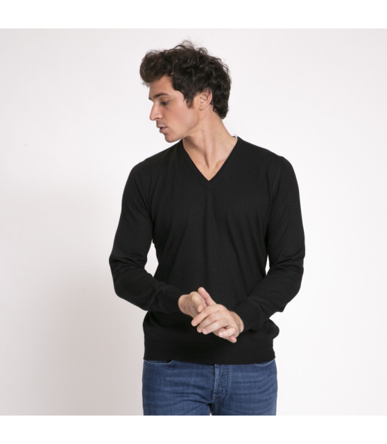 DUNCAN x GRAN SASSO - Pull noir à col V