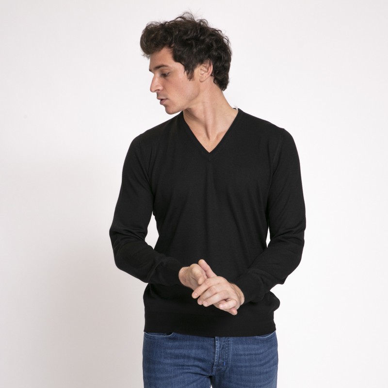 DUNCAN x GRAN SASSO - Pull noir à col V