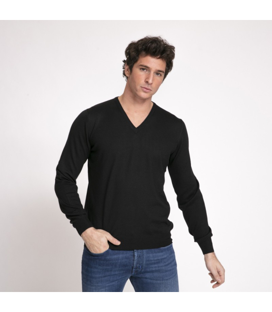 DUNCAN x GRAN SASSO - Pull noir à col V