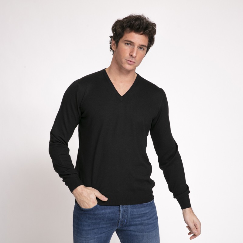 DUNCAN x GRAN SASSO - Pull noir à col V