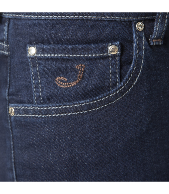 JACOB COHËN - Jeans bleu marine brut à plaque marron