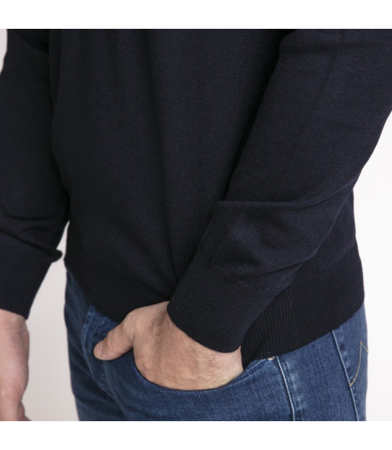 DUNCAN x GRAN SASSO - Pull bleu marine à col V